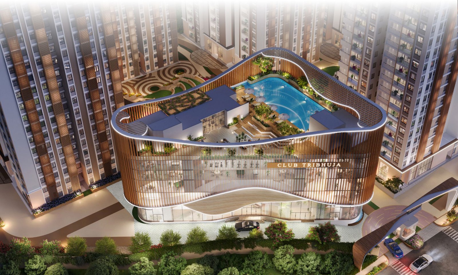 Aerial drone view of Tribhuja towers Kollur